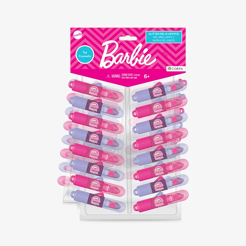 Glitter Gel & Lipstick Exhibitor – 32 Pcs per exhibitor, Barbie