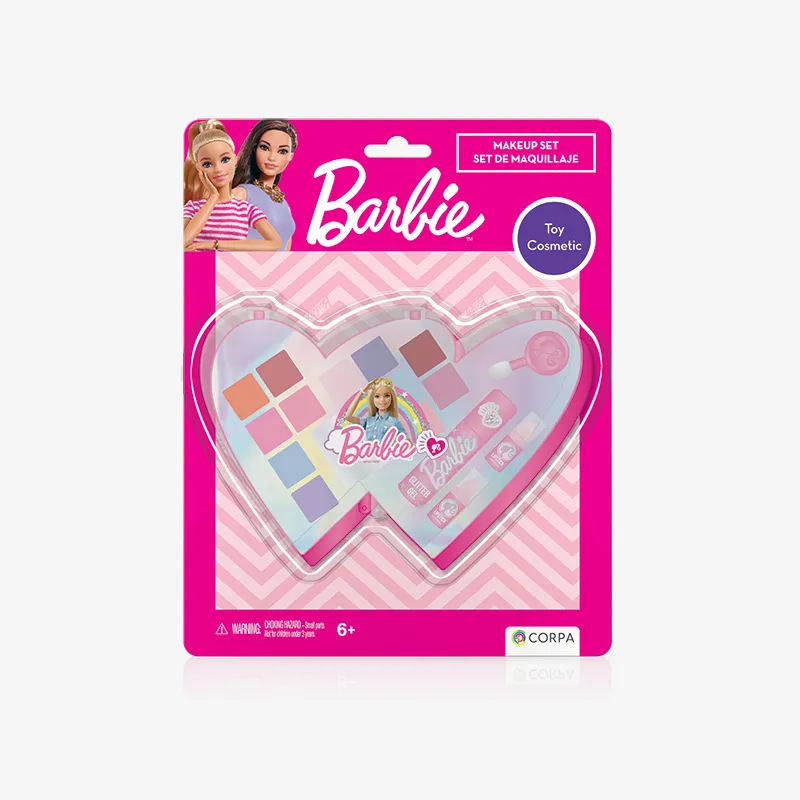 Double heart cosmetic case with capitone effect, Barbie
